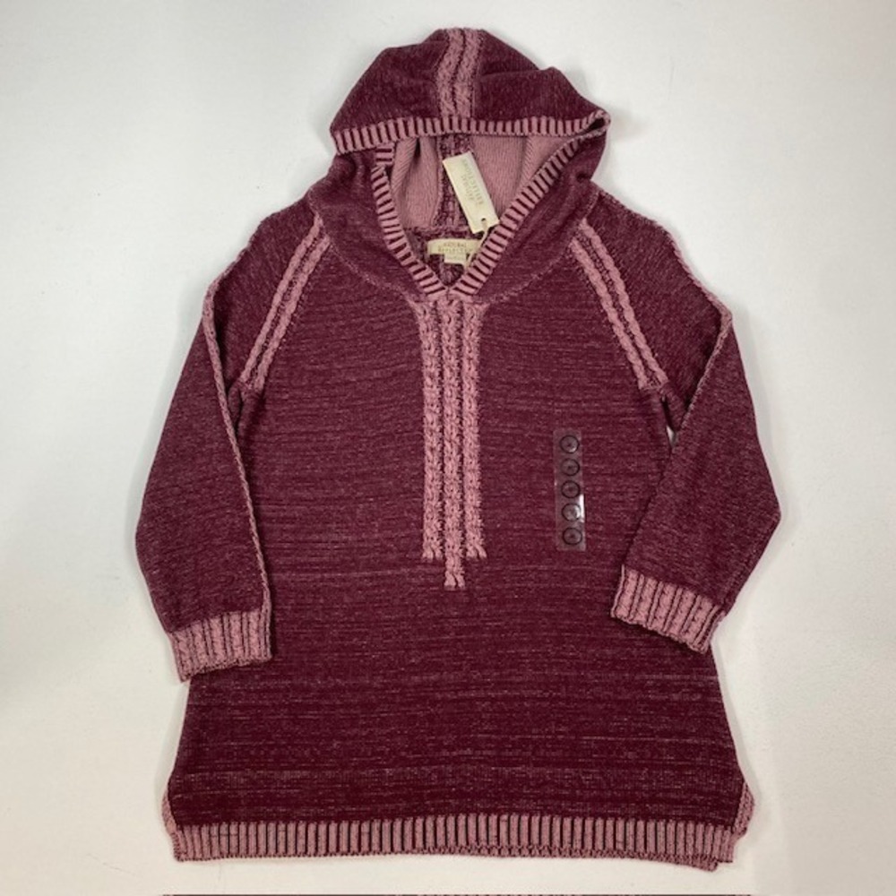Natural Reflections Tawny Port Cable Knit Hoodie Sweater Top Medium